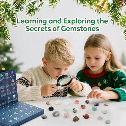Crystal Advent Calendar 2026 for Kids – 24 Natural Gemstones & Mineral Rocks Christmas Countdown Gift