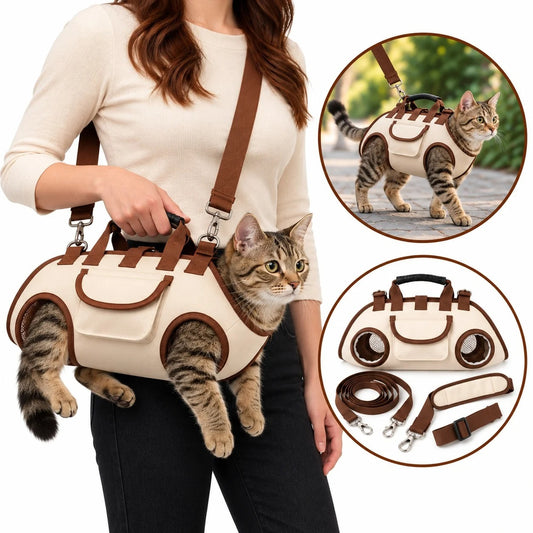 Multifunctional Pet Carrier Backpack – 6-in-1 Hands-Free Cat & Small Dog Sling Bag