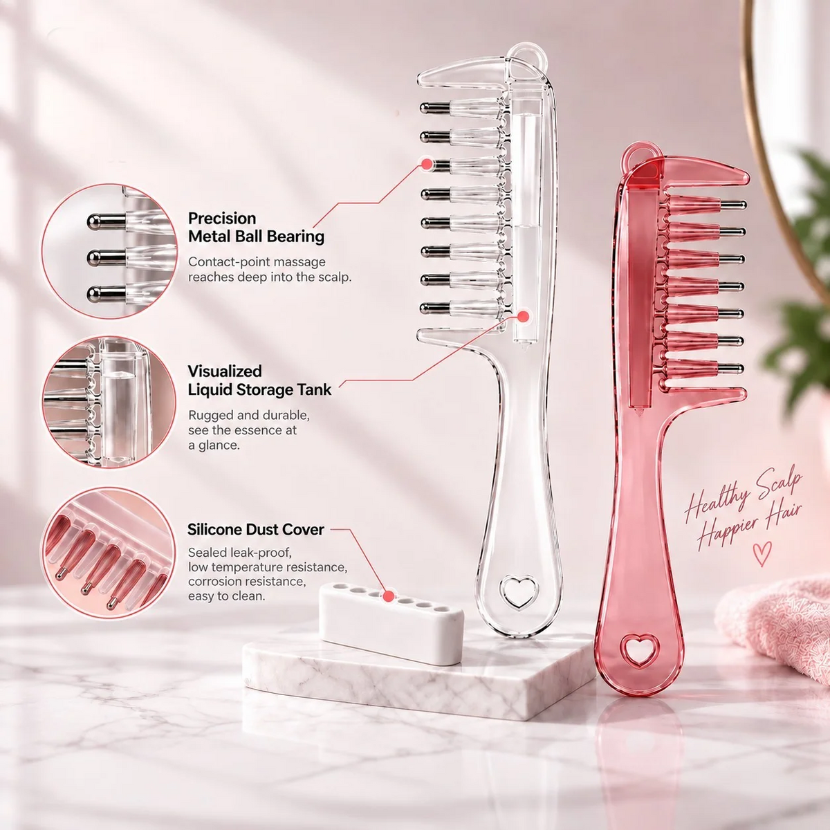 💧Refillable Scalp Oil Applicator Comb – Evenly applies serum to the roots.