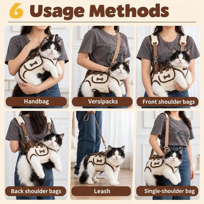 Multifunctional Pet Carrier Backpack – 6-in-1 Hands-Free Cat & Small Dog Sling Bag