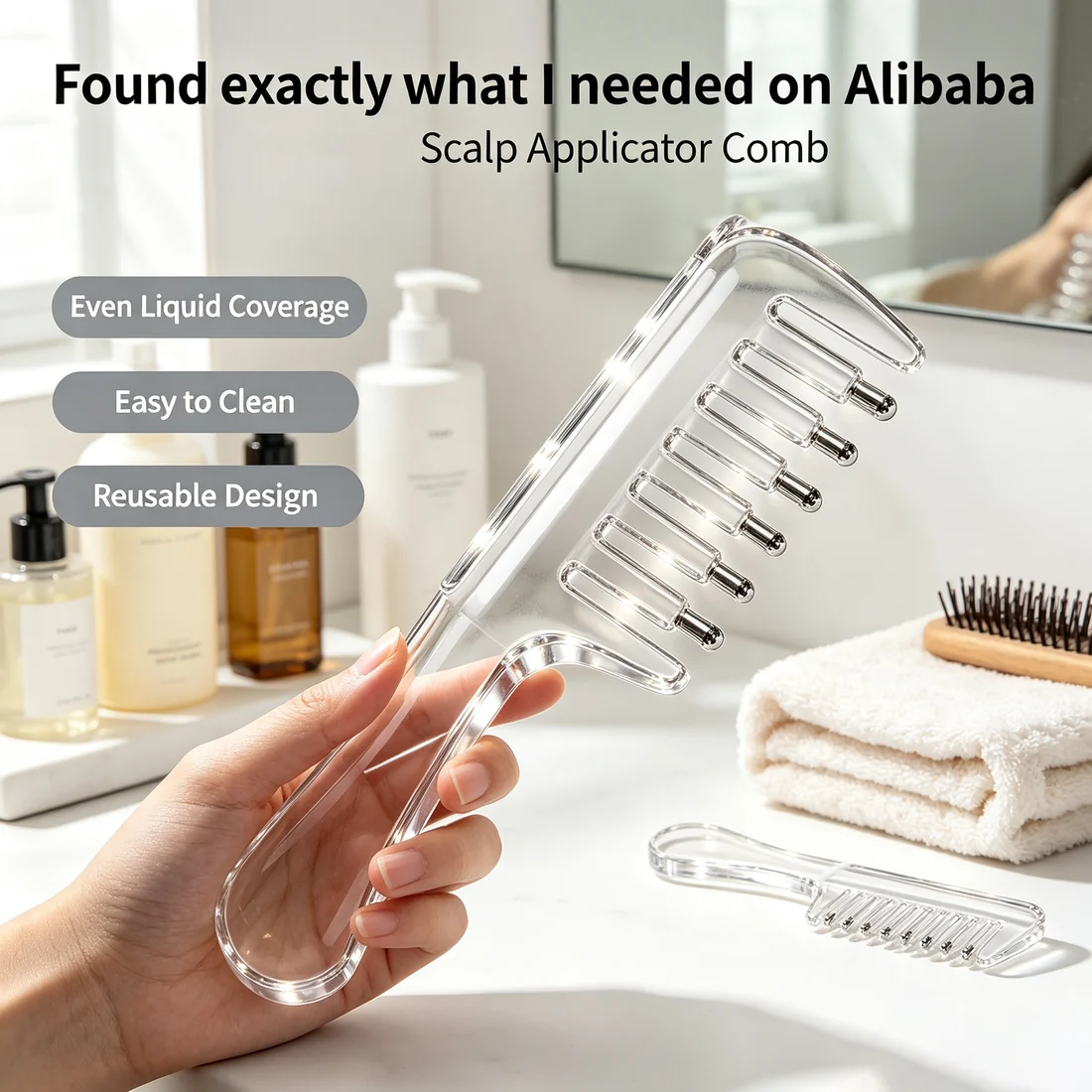 💧Refillable Scalp Oil Applicator Comb – Evenly applies serum to the roots.