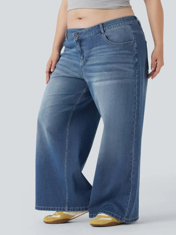 Asym Low-Rise Wide Leg Jeans