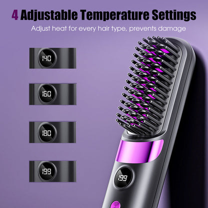 3‑in‑1 Cordless Hair Straightening Brush – Straighten, curl & detangle with 4 heat settings
