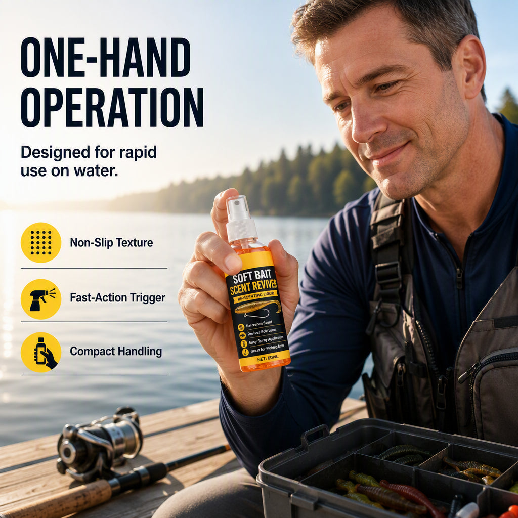 🎣Soft Bait Scent Booster Spray High‑Concentration Fishing Lure Scent Reviver, Portable Instant Attractant Spray for Fresh & Saltwater Soft Baits