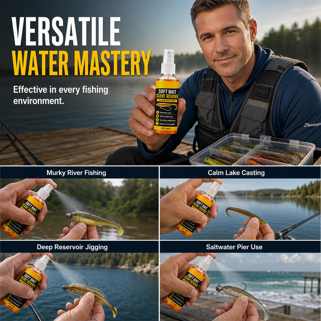 🎣Soft Bait Scent Booster Spray High‑Concentration Fishing Lure Scent Reviver, Portable Instant Attractant Spray for Fresh & Saltwater Soft Baits