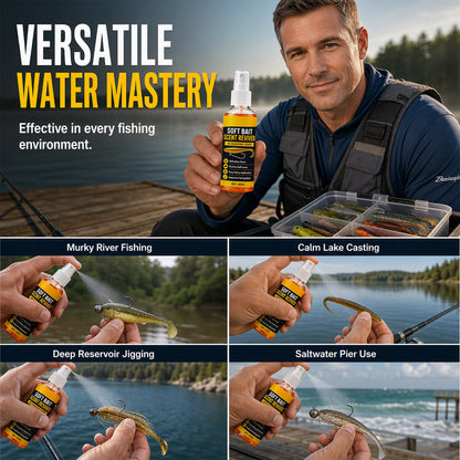 🎣Soft Bait Scent Booster Spray High‑Concentration Fishing Lure Scent Reviver, Portable Instant Attractant Spray for Fresh & Saltwater Soft Baits