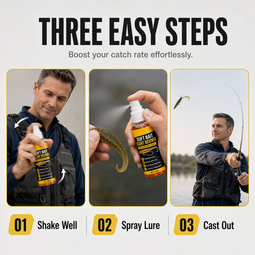 🎣Soft Bait Scent Booster Spray High‑Concentration Fishing Lure Scent Reviver, Portable Instant Attractant Spray for Fresh & Saltwater Soft Baits