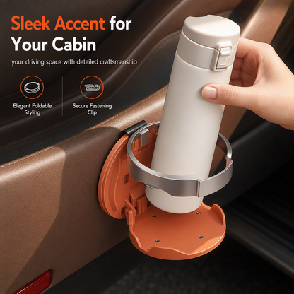 Foldable Car Door Cup Holder — Large Diameter, Premium Faux Leather, Clip-On🚗☕