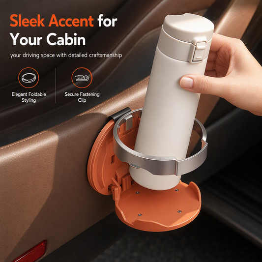Foldable Car Door Cup Holder — Large Diameter, Premium Faux Leather, Clip-On🚗☕