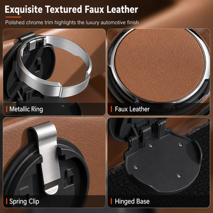 Foldable Car Door Cup Holder — Large Diameter, Premium Faux Leather, Clip-On🚗☕