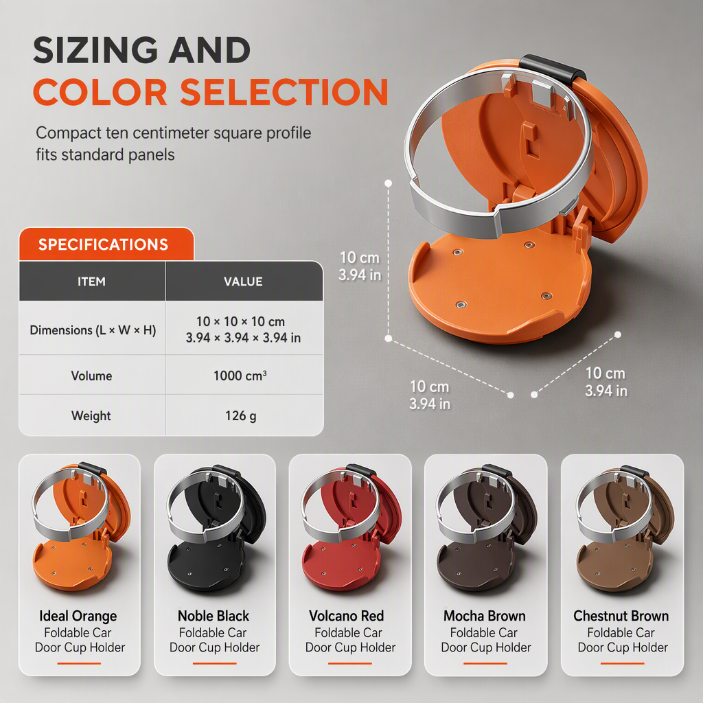 Foldable Car Door Cup Holder — Large Diameter, Premium Faux Leather, Clip-On🚗☕