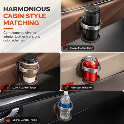 Foldable Car Door Cup Holder — Large Diameter, Premium Faux Leather, Clip-On🚗☕