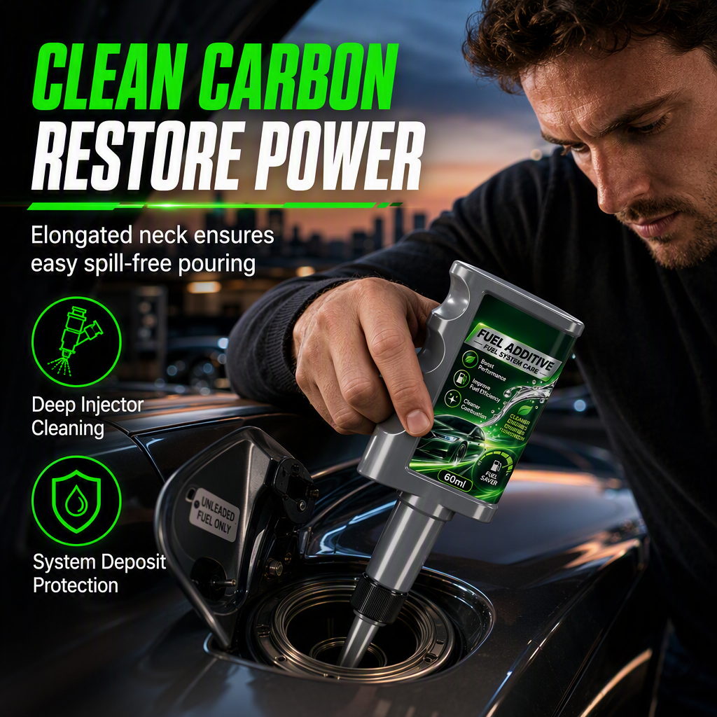 Gasoline fuel injector cleaner being added to a vehicle fuel tank