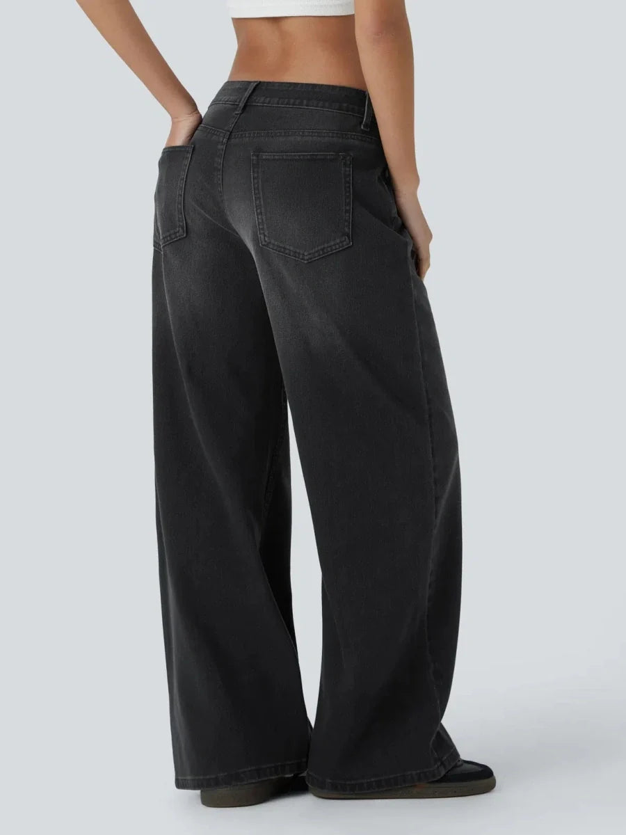 Asym Low-Rise Wide Leg Jeans